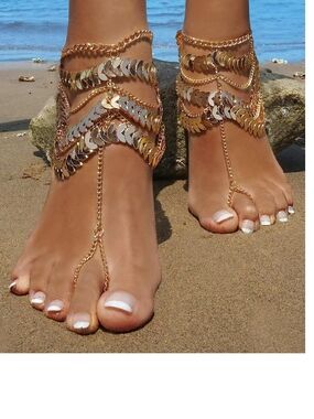 Gold Chain Barefoot Sandals - Boho Beach Foot Jewelry